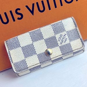 Auth. Louis Vuitton Damier Azul 4 Hook Ring Key Holder Case Wallet Multicles LV